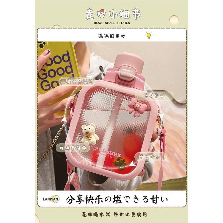 Bình nước dung tích lớn, bình nước thể thao, bình đựng nước, bình nước lớn, dây đeo sứ, cốc nhựa, bình nước ống hút cầm tay