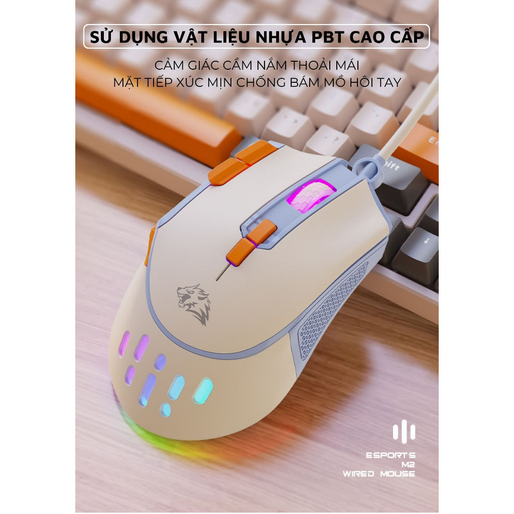 Chuột Máy Tính Có Dây Gaming Led Đổi Màu M2 Thiết Kế Đẹp Có Nút Chỉnh DPI Chơi Game Cực Đã