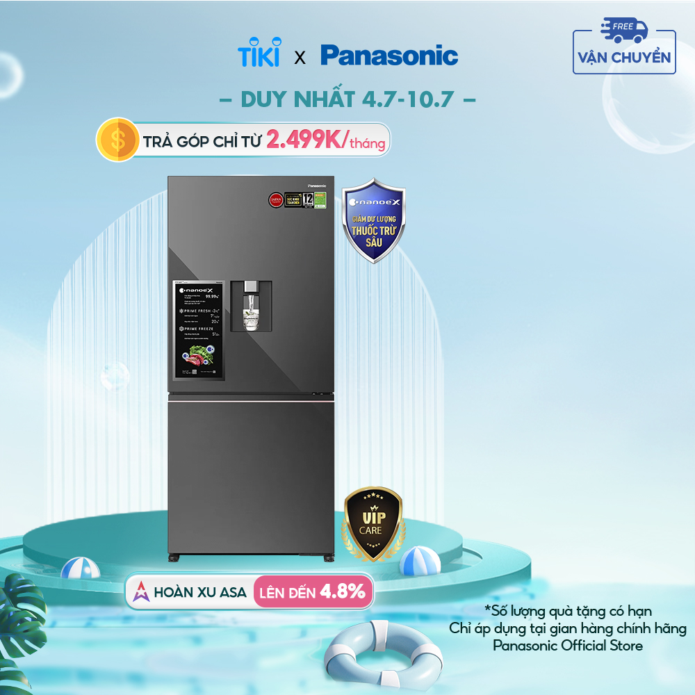 [GIAO TOÀN QUỐC] Tủ lạnh Panasonic dòng cao cấp 2 cánh NR-BW530XMMV 500L - Cảm biến thông minh - Vòi lấy nước ngoài tiện lợi  - Chức năng làm đá tự động - Hàng chính hãng