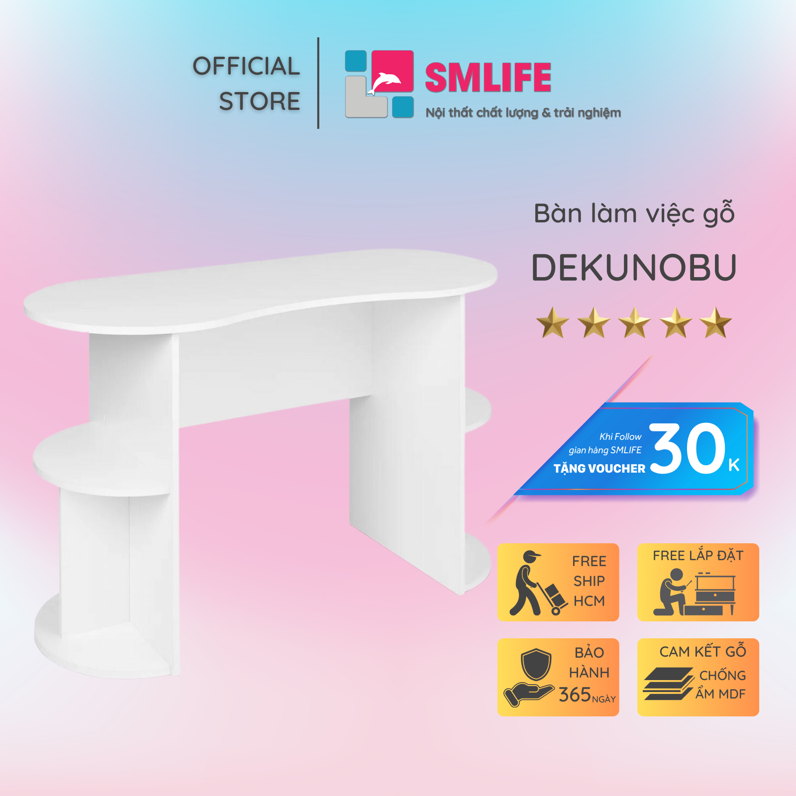 Bàn làm việc, bàn học gỗ hiện đại SMLIFE Dekunobu | Gỗ MDF dày 17mm chống ẩm | D120xR50xC75cm
