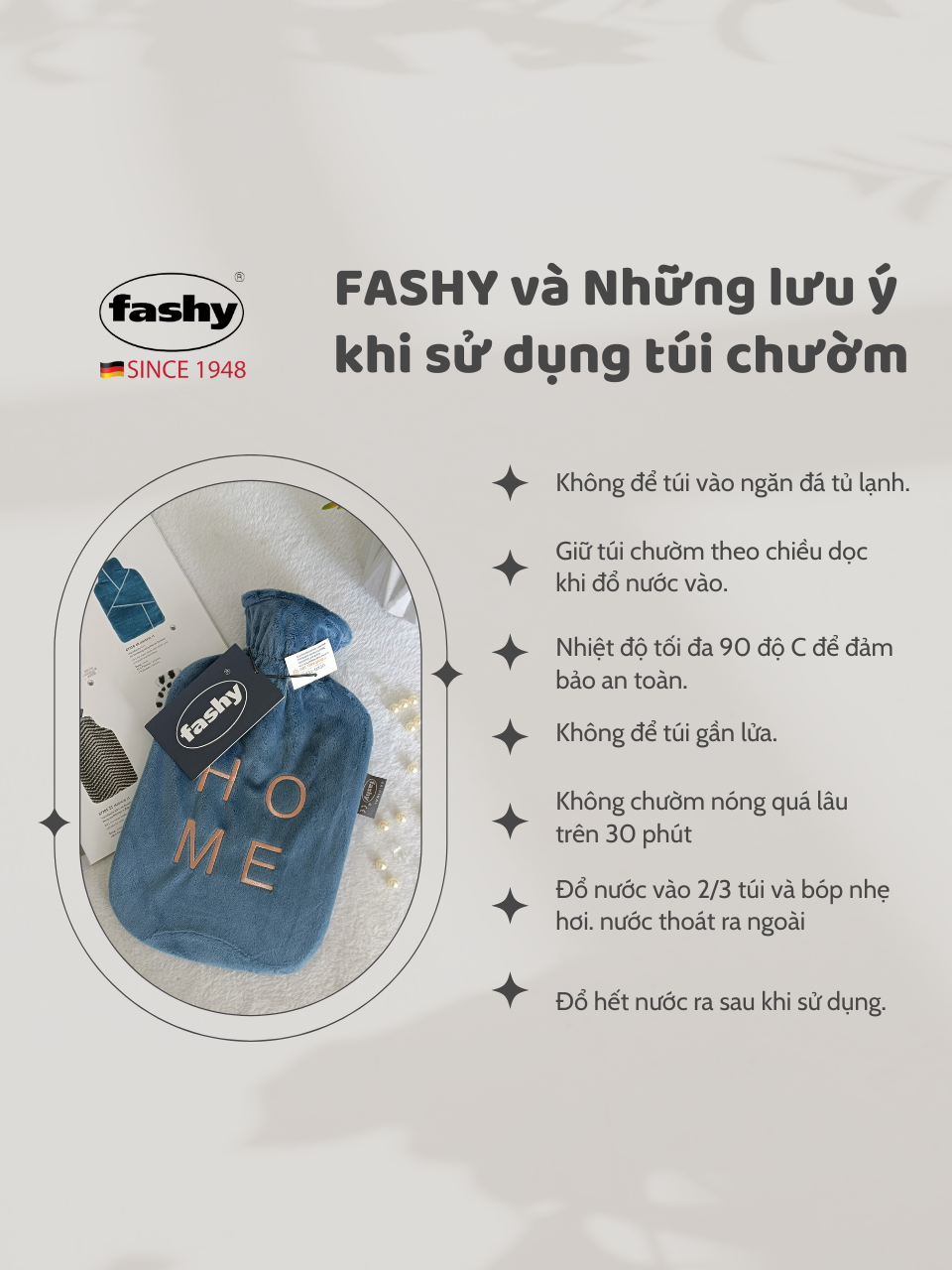 Túi chườm Fashy Germany Bọc Nhung thêu chữ đặc biệt 100% nhập khẩu từ Đức