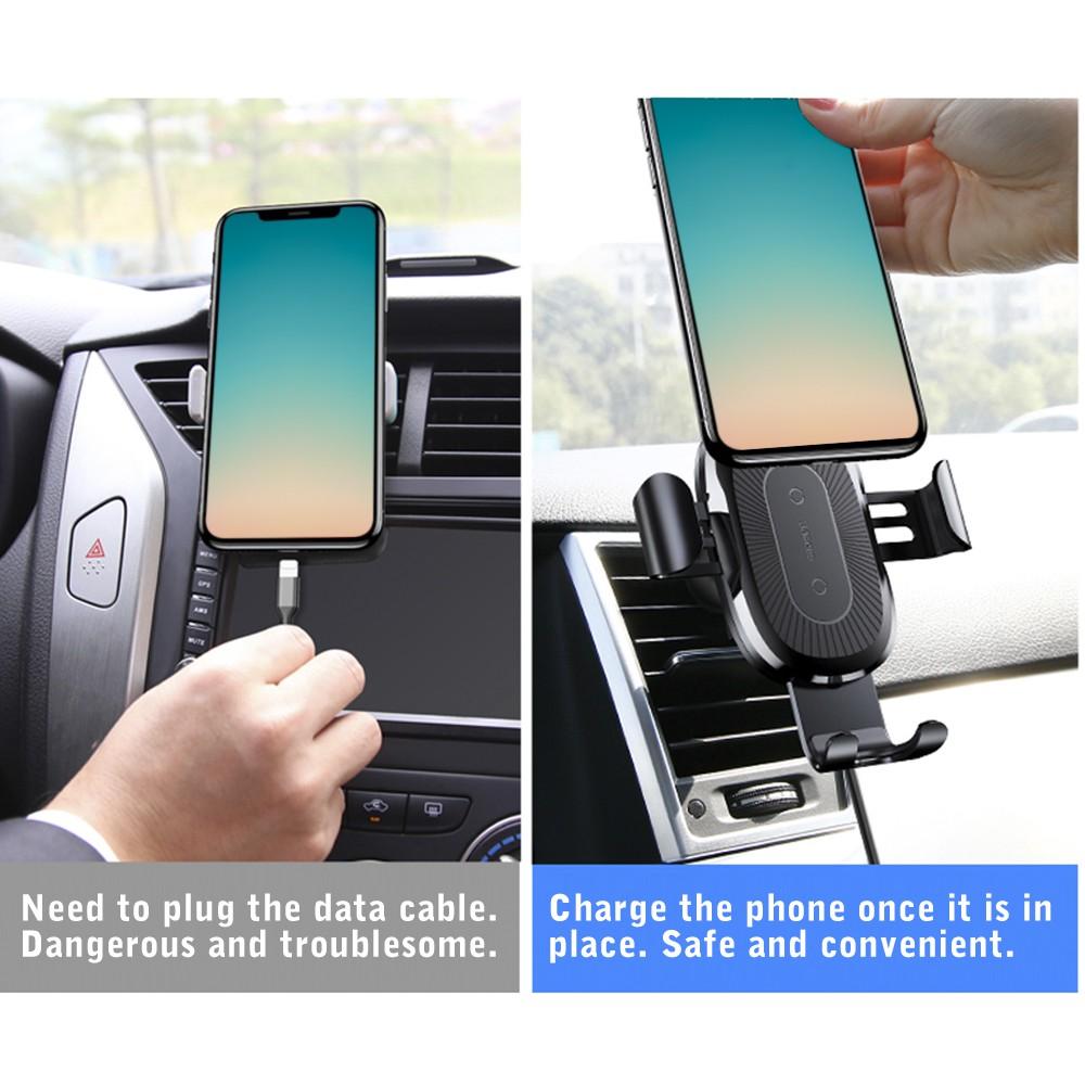 Giá đỡ điện thoại kiêm sạc nhanh không dây trên xe hơi chuẩn QI Baseus Gravity Car Mount kẹp cửa gió