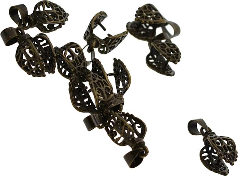 10 Bộ 24 Mm Đồng Filigree Mặt Dây Chuyền Kẹp Kẹp Trang Sức Bails Đầu Kết Nối