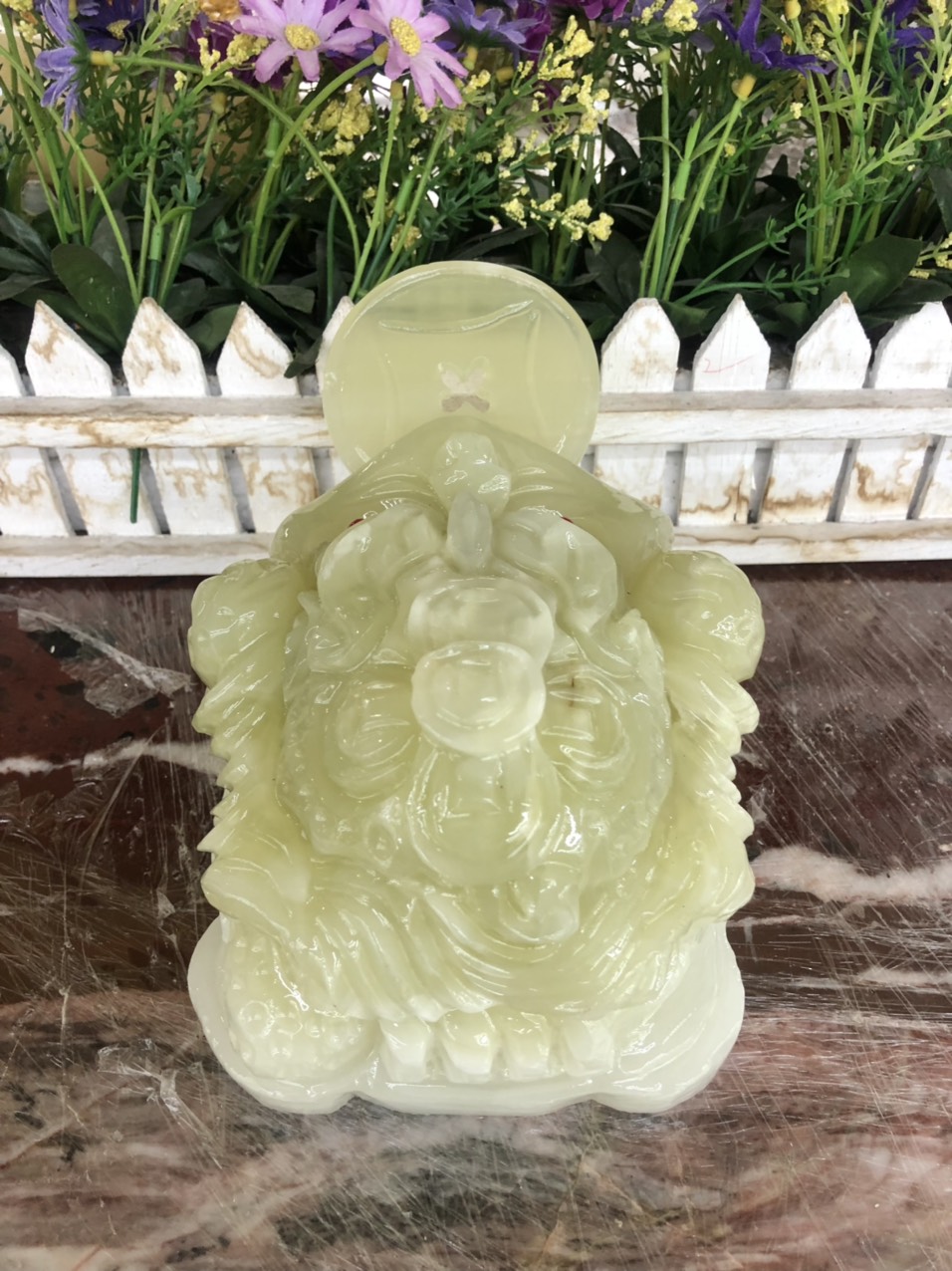 Tượng Cóc Ba Chân, Cóc Ngậm Tiền, Thiềm Thừ phong thủy chiêu tài lộc đá ngọc Onyx - Dài 13 cm