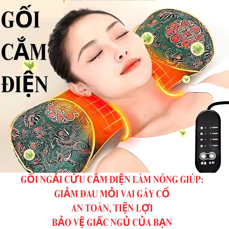 Gối Ngải Cứu Cắm Điện Giảm Đau Vai Gáy chống đột quỵ Gối Thảo Dược Hương Thơm Thảo Mộc