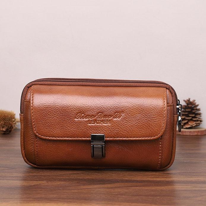 Bao da điện thoại đeo thắt lưng 3 ngăn 18 x11cm đa năng | đeo dọc| đeo ngang | da thật | to | rộng | bền| giá rẻ