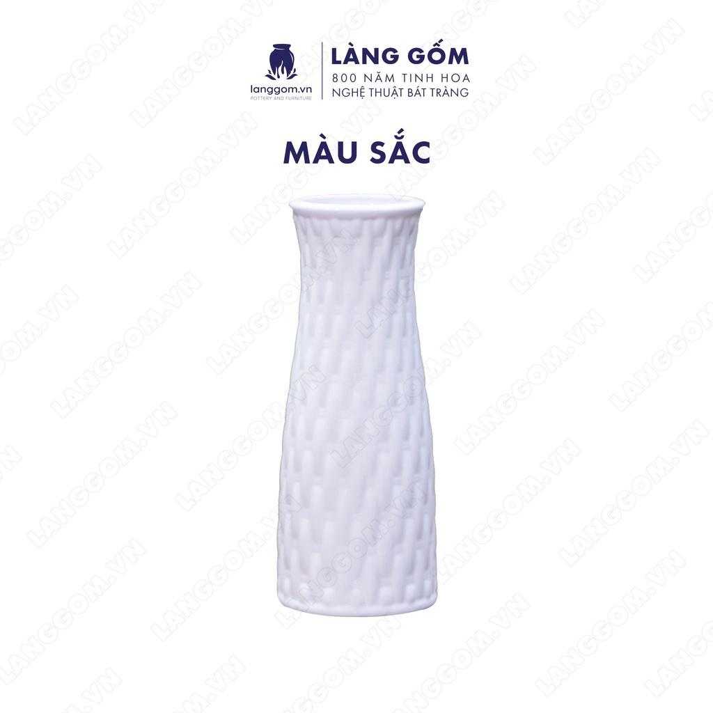 Bình hoa trang trí, Lọ hoa men trắng giỏ đan - Gốm sứ Bát Tràng - langgom.vn