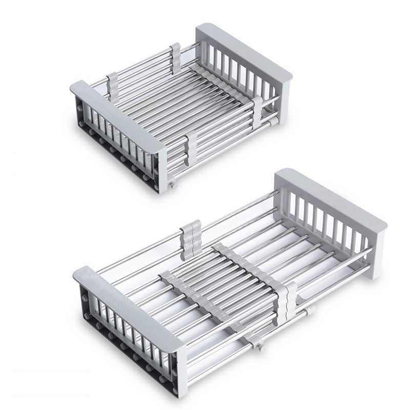 Rổ Inox Rút Gọn, Kệ Đựng Chén Rửa Bếp, Giá Ráo Nước Gác Bồn Rửa Chén Tiện Lợi Chất Liệu Inox