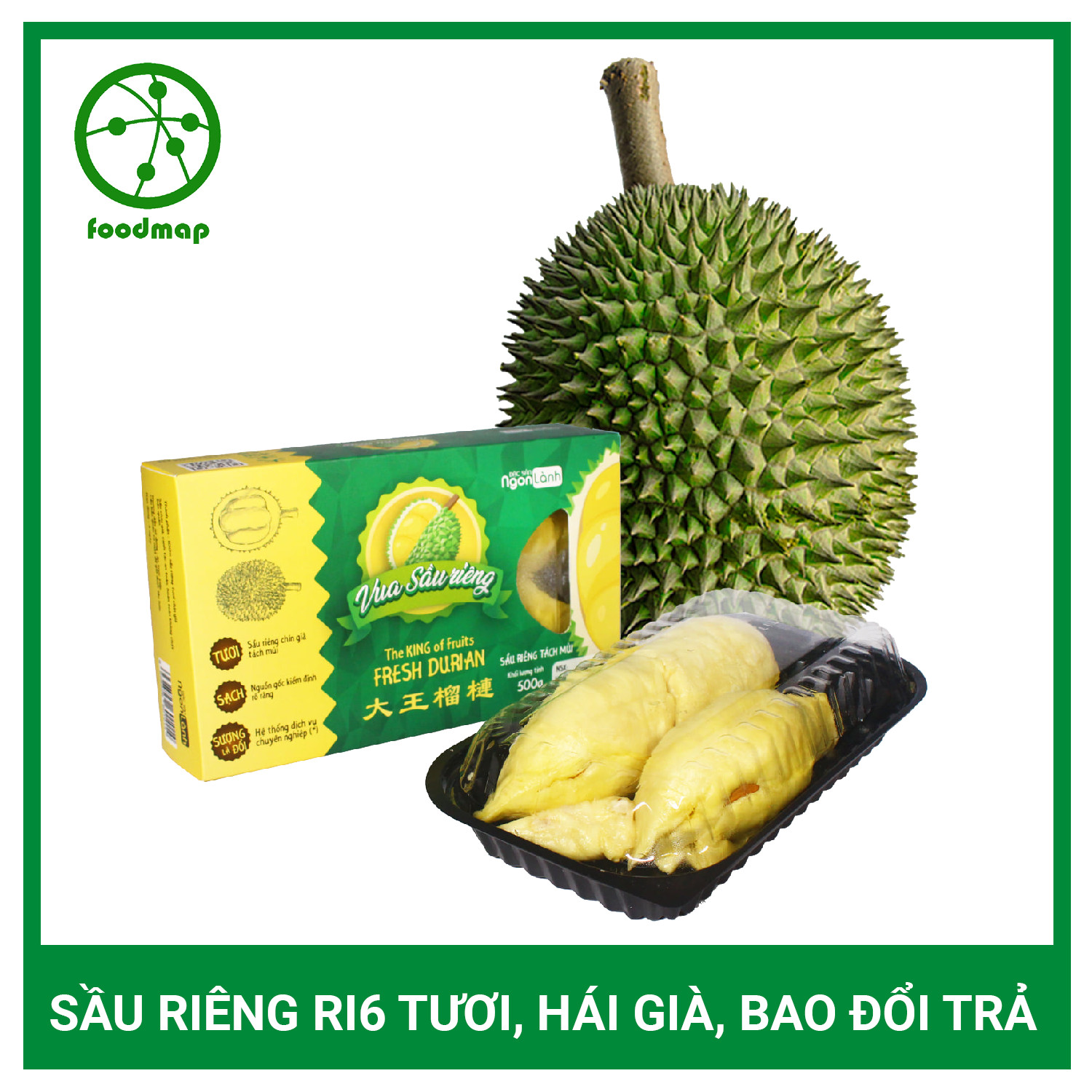 Hộp Sầu riêng Ri6 (Tách Múi Sẵn) Tươi, Hái Già, Sượng Bao Đổi Trả - Hộp 250Gr - Foodmap