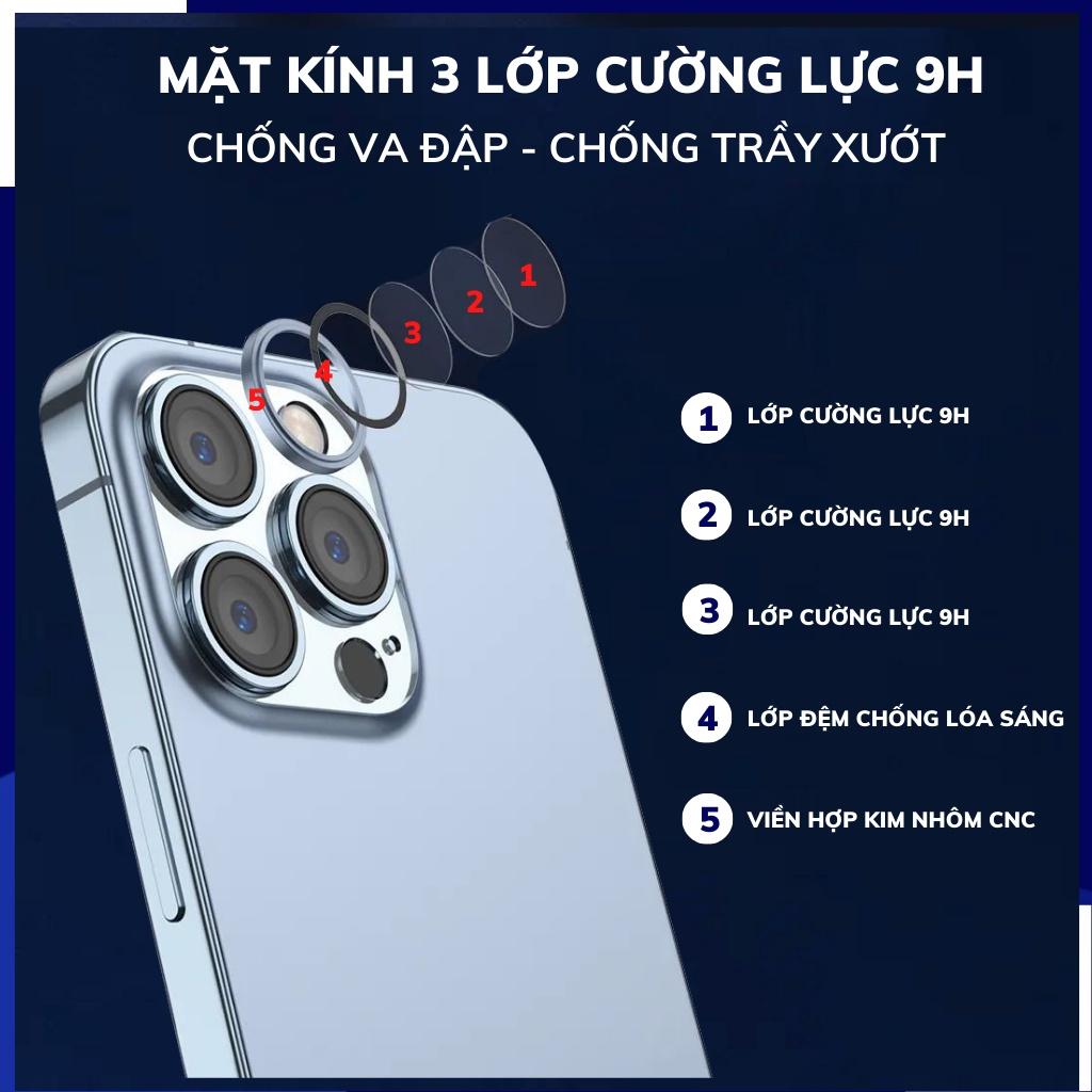 Cường lực camera ip 14 pro max 14 plus 13 pro max 13 mini KUZOOM viền nhiều màu phụ kiện huỳnh tân