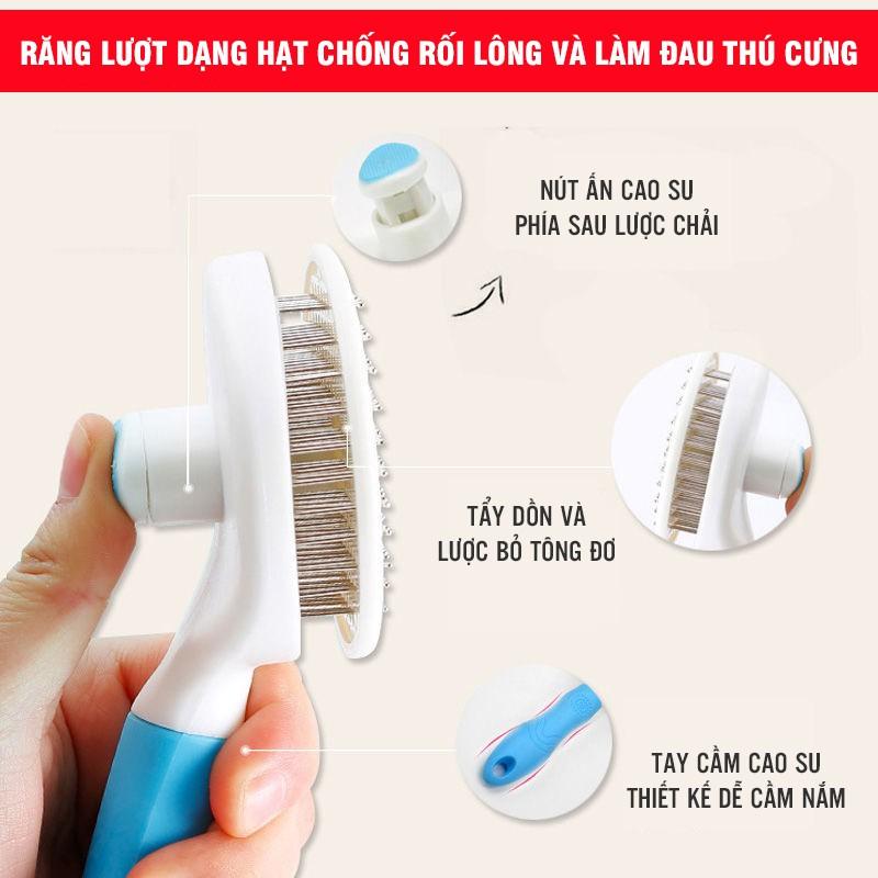 Lược Chải Lông Có Nút Bấm Đẩy Lông Bẩn Tặng Kèm Bộ Kiềm Cắt Móng Tay Chân Cho Thú Cưng