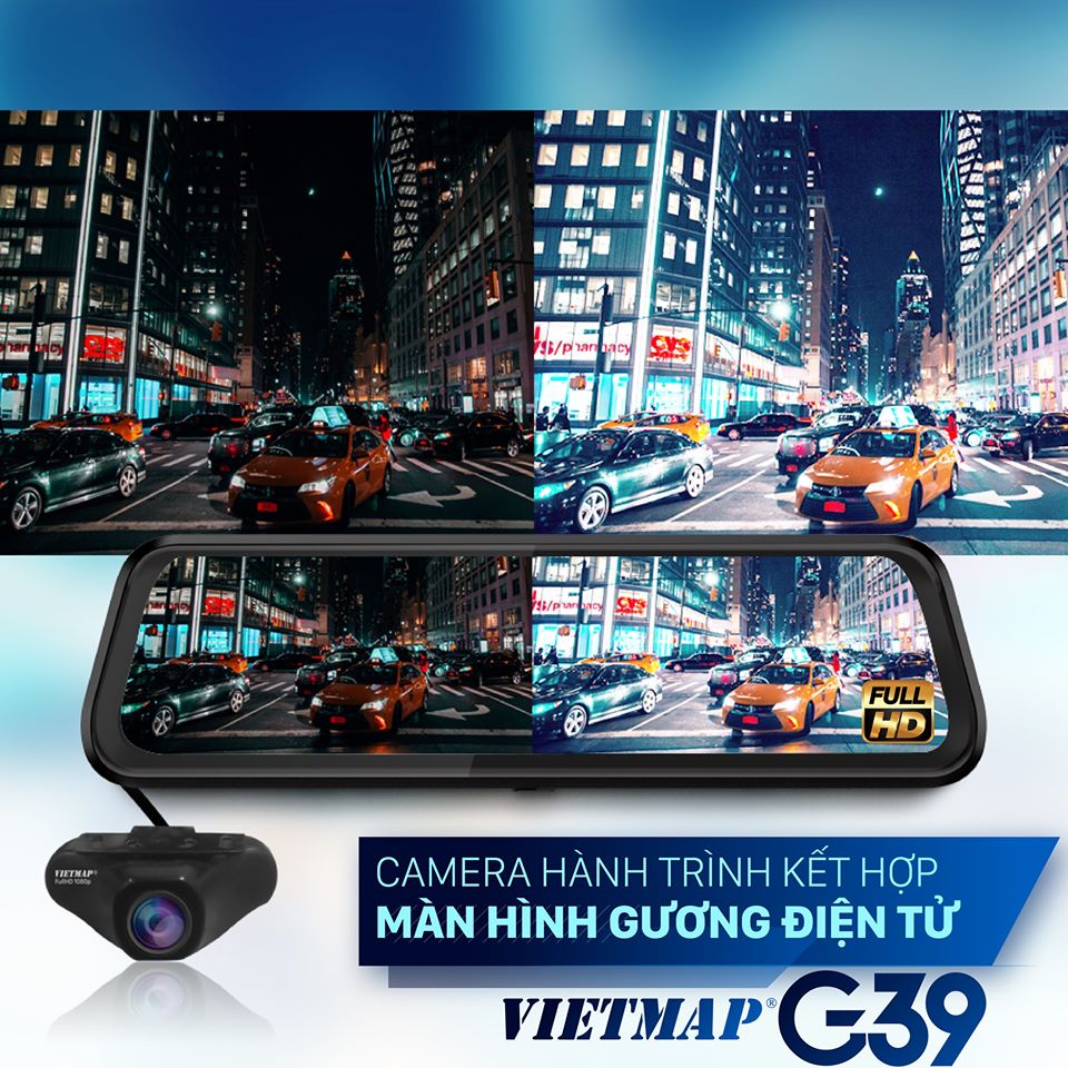 Vietmap G39 - Camera hành trình Dạng gương TRÀN VIỀN điện tử thông minh  - HÀNG CHÍNH HÃNG