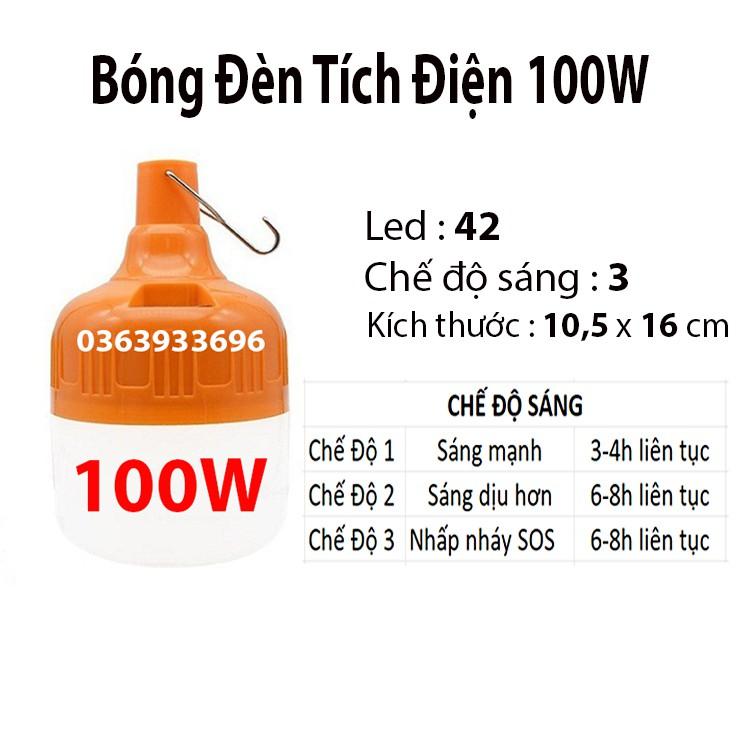 Bóng đèn tích điện 6-8h - loại 100w sạc tích điện có móc treo