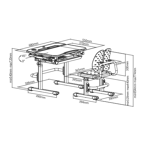 Bộ bàn ghế học tập trẻ em có thể điều chỉnh độ cao, tựa lưng ghế tách rời C502