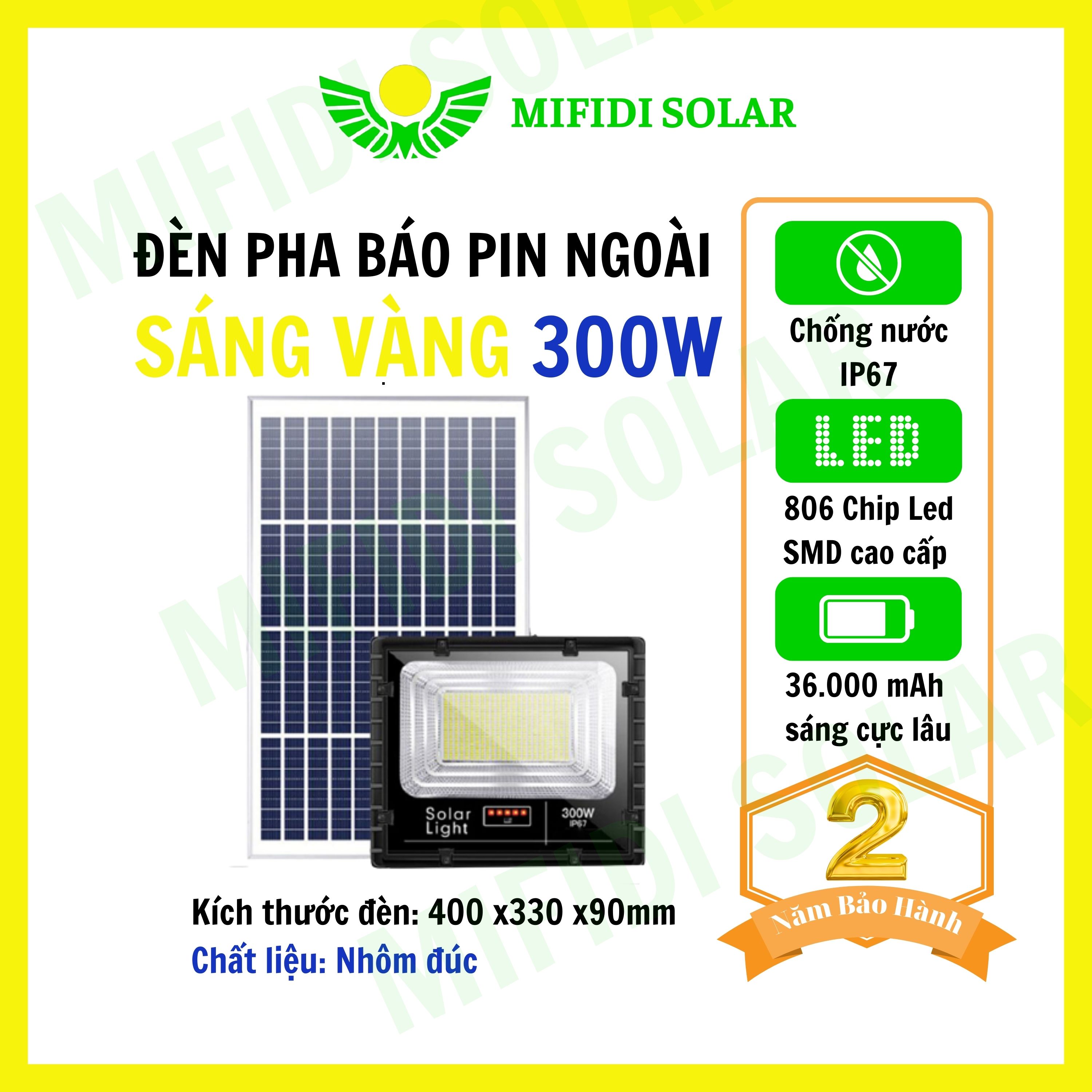 Đèn Năng Lượng Mặt Trời MIFIDI | Đèn Pha Báo Pin 300W ánh sáng vàng rực rỡ LP300V