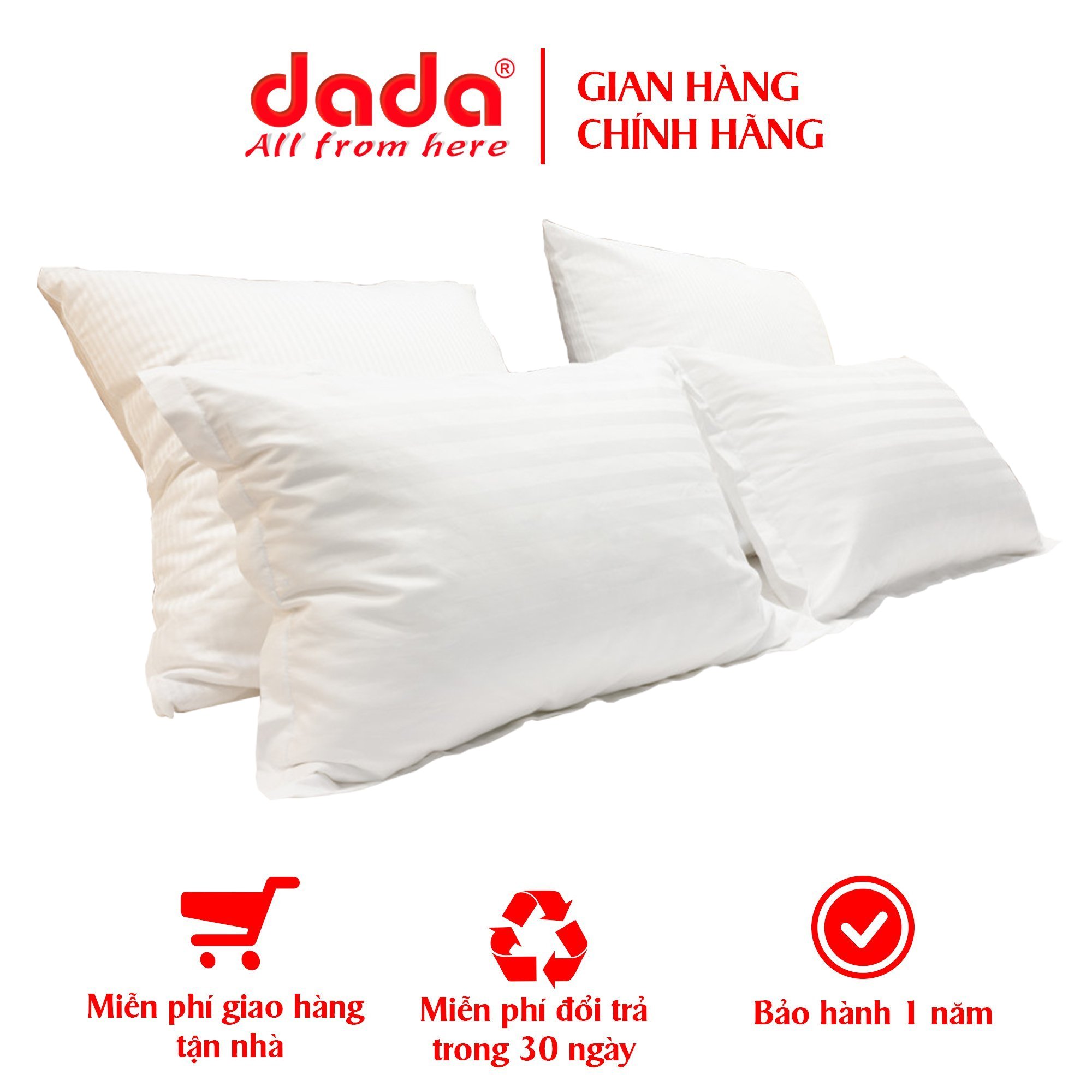 Vỏ Gối Khách Sạn 5 Sao Dada Mềm Mịn Mát - 100Cotton - Công Nghệ Nano Kháng Khuẩn - Trắng Kẻ Sọc Khách Sạn - 6090