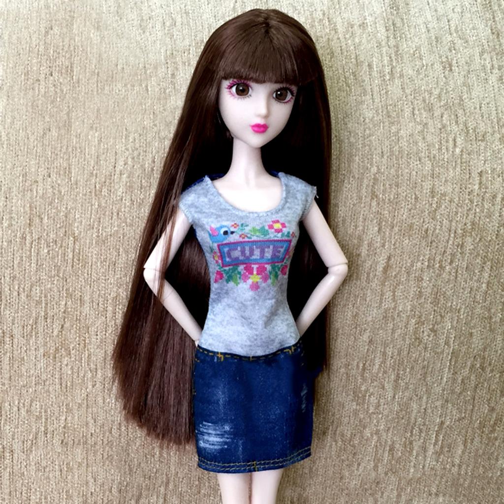 Make-up Head Sculpt with Brown Straight Wig DIY Supplies for 1/6 BJD, XinYi Dolls
