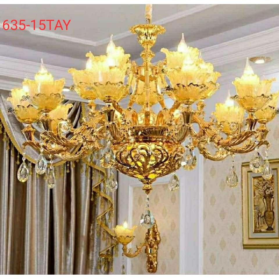 Đèn Chùm hoa đá 15 tay KIMNGAN-6820 Phong Cách Châu Âu Hiện Đại Phù Hợp Trang Trí Phòng Khách, Nhà Hàng, Hội Trường...