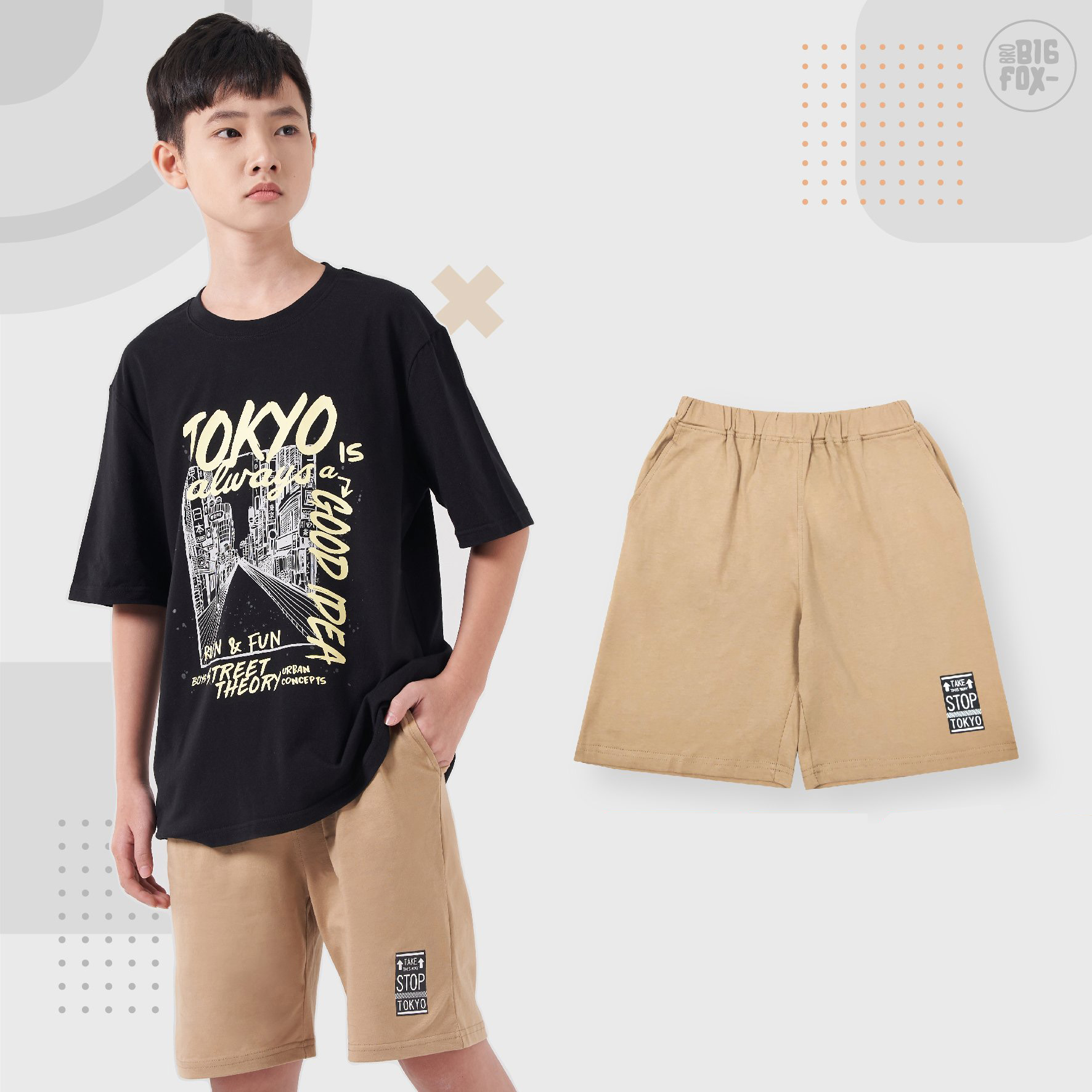 [Hàng Việt Nam] Quần Bé Trai Bigfox Quần Đùi Cho Bé Tới Size Đại Chất Cotton Mùa Hè In LoGo TOKYO 12-15