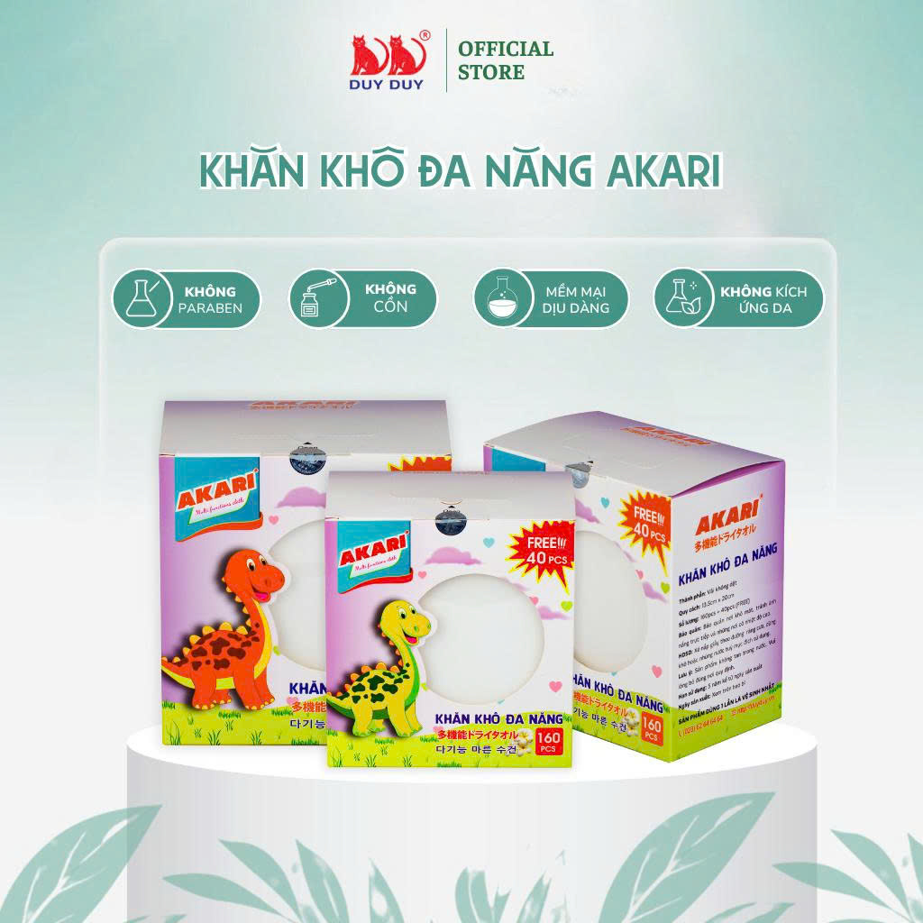 Khăn khô đa năng Akari vải sợi tự nhiên 160pcs + free 40 pcs (13.5x20cm) dạng rút thấm hút vượt trội