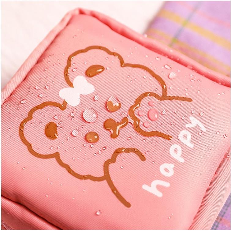 Túi đựng băng vệ sinh/tiền xu bằng nylon sức chứa lớn có khóa kéo họa tiết hoạt hình nhiều màu lựa chọn cho nữ