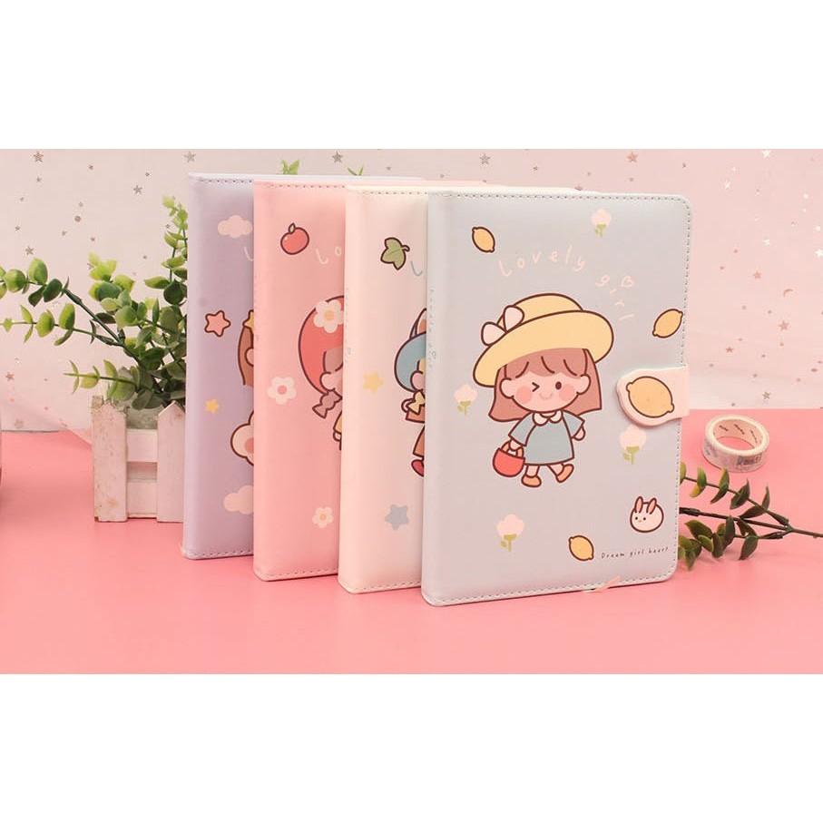 Sổ tay bìa da Lovely Girl trang trí từng trang - 19x13cm - 128 tờ