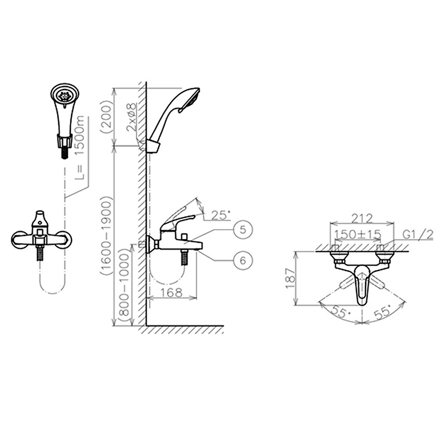 Sen tắm dây nóng lạnh Viglacera VG502, chất liệu đồng nguyên chất, mạ crom - niken, đầu vòi kết cấu dạng tổ ong - Hoa Sen Home - Hàng chính hãng