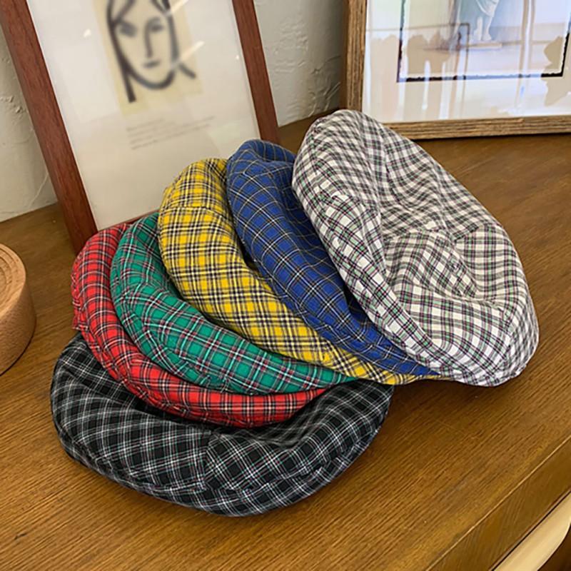 Mũ beret họa tiết ca rô phong cách Hàn Quốc đơn giản xinh xắn dành cho nữ