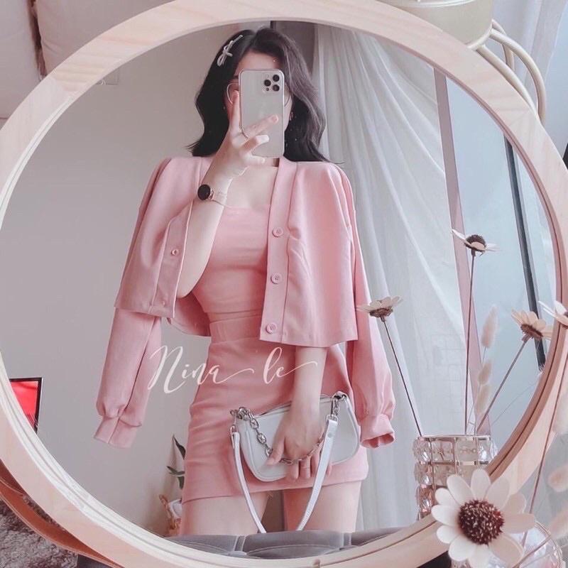 Set áo dây kèm khoác + chân váy ngắn