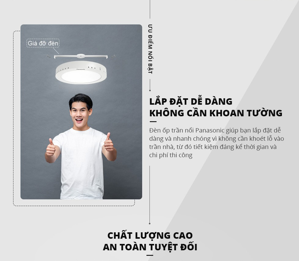 Đèn ốp trần nổi Tròn Panasonic Surface Mounted Công suất , ốp trần ban công, ốp trần hành lang