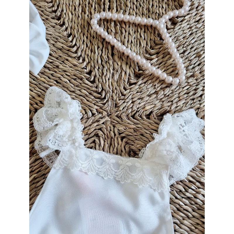 Combo 3 món body trắng phối bèo mát mẻ dễ thương