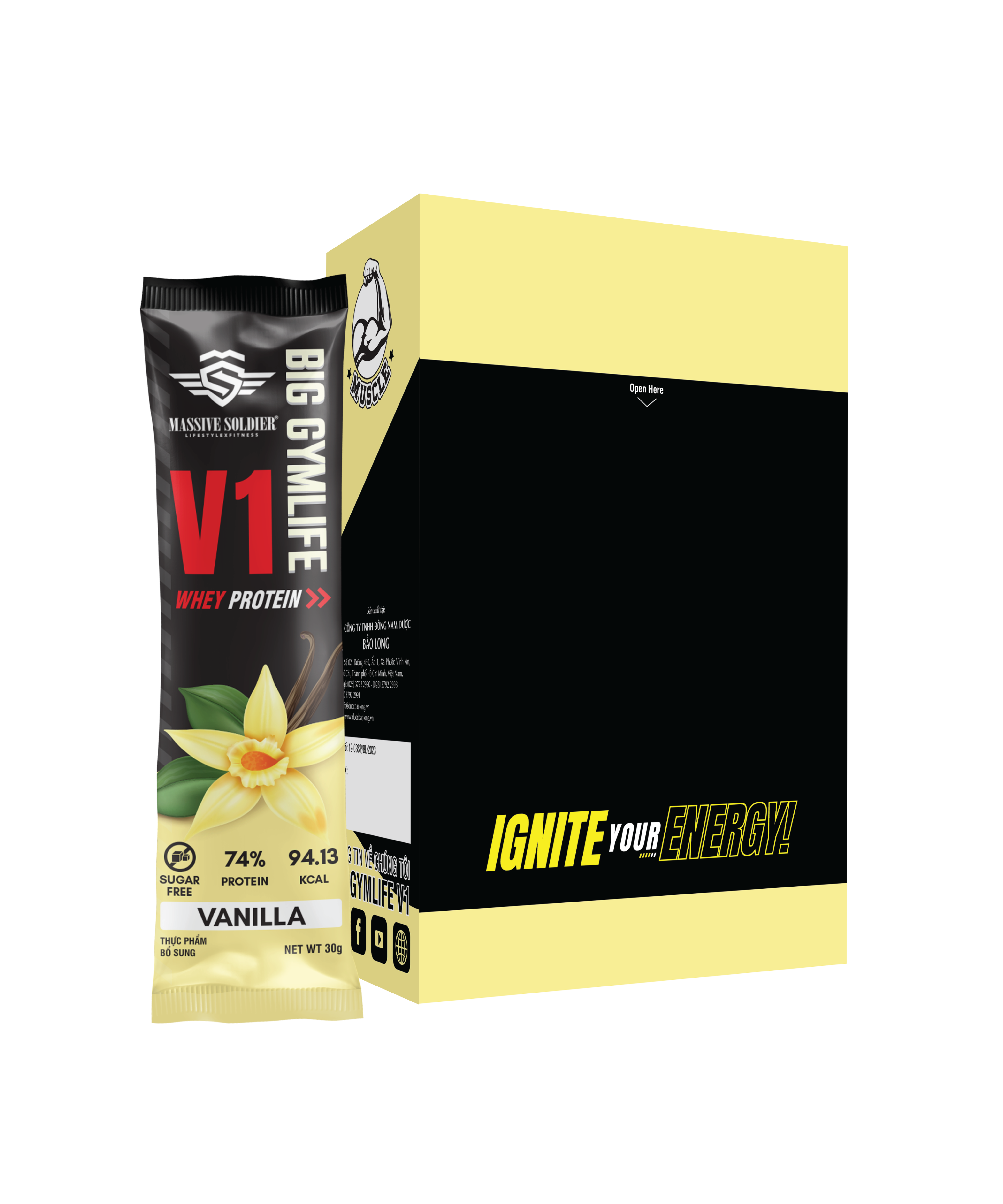 Bột Whey Protein BIG GYMLIFE V1 VANI Bảo Long (Hộp 10 gói x 30g) - Hàng Chính Hãng