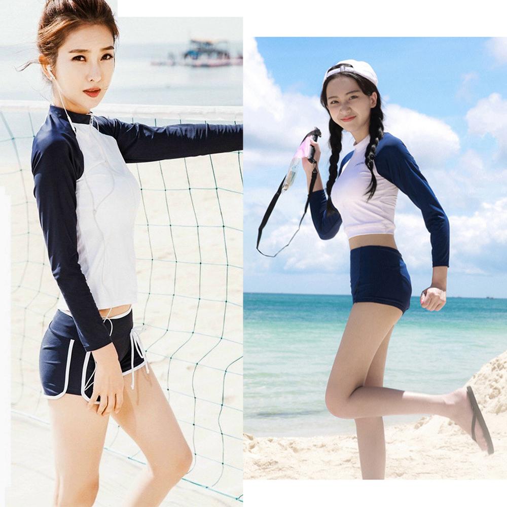 Đồ Bơi Nữ Bikini 2 Mảnh Kín Đáo Tay dài quần đùi freesize dưới 55kg Đi Biển Cực xinh phong cách Hàn Quốc đi biển QP003