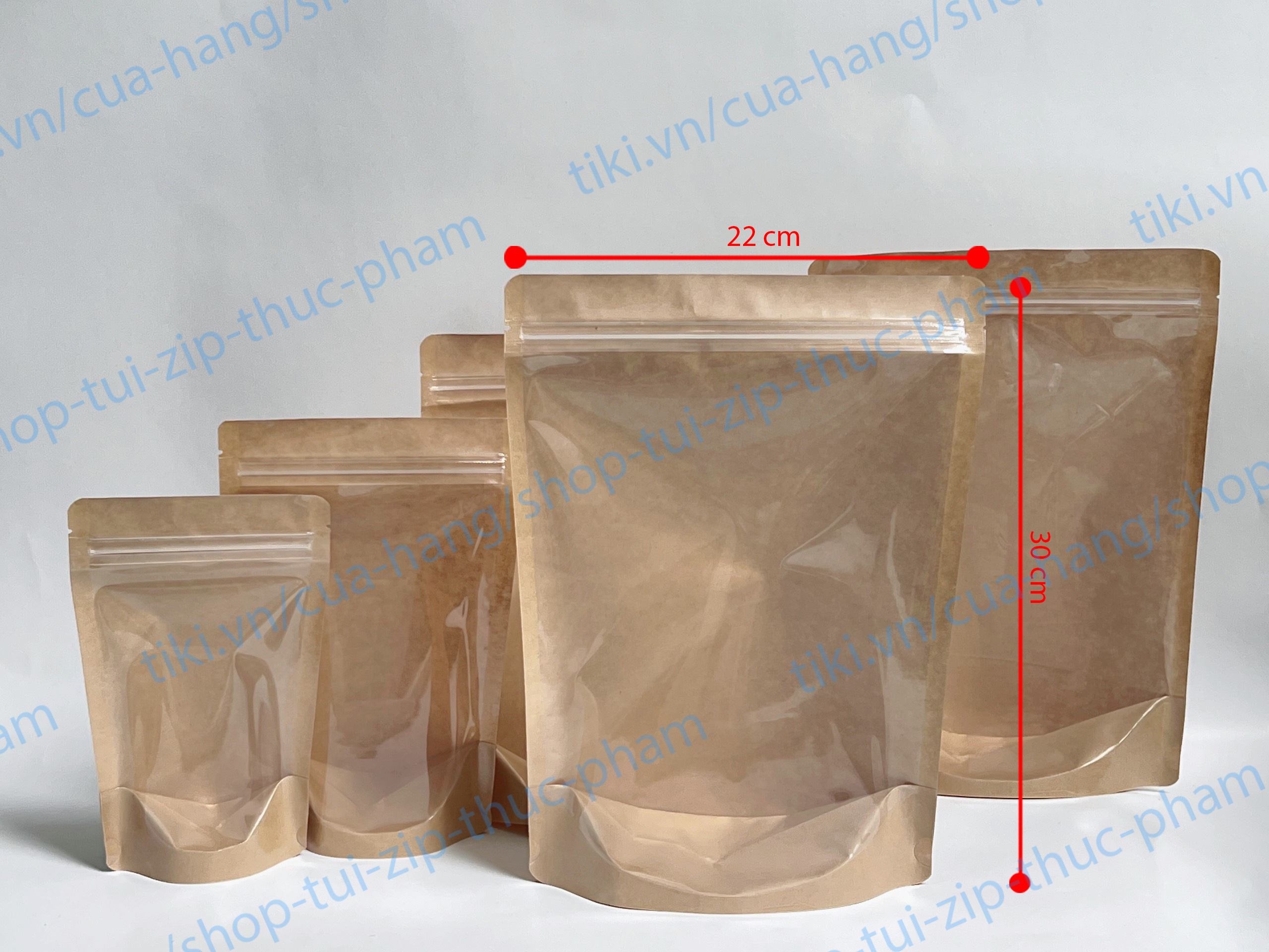 1kg Túi zip giấy kraft 1 mặt trong 1 mặt giấy - nhìn thấy sản phẩm bên trong