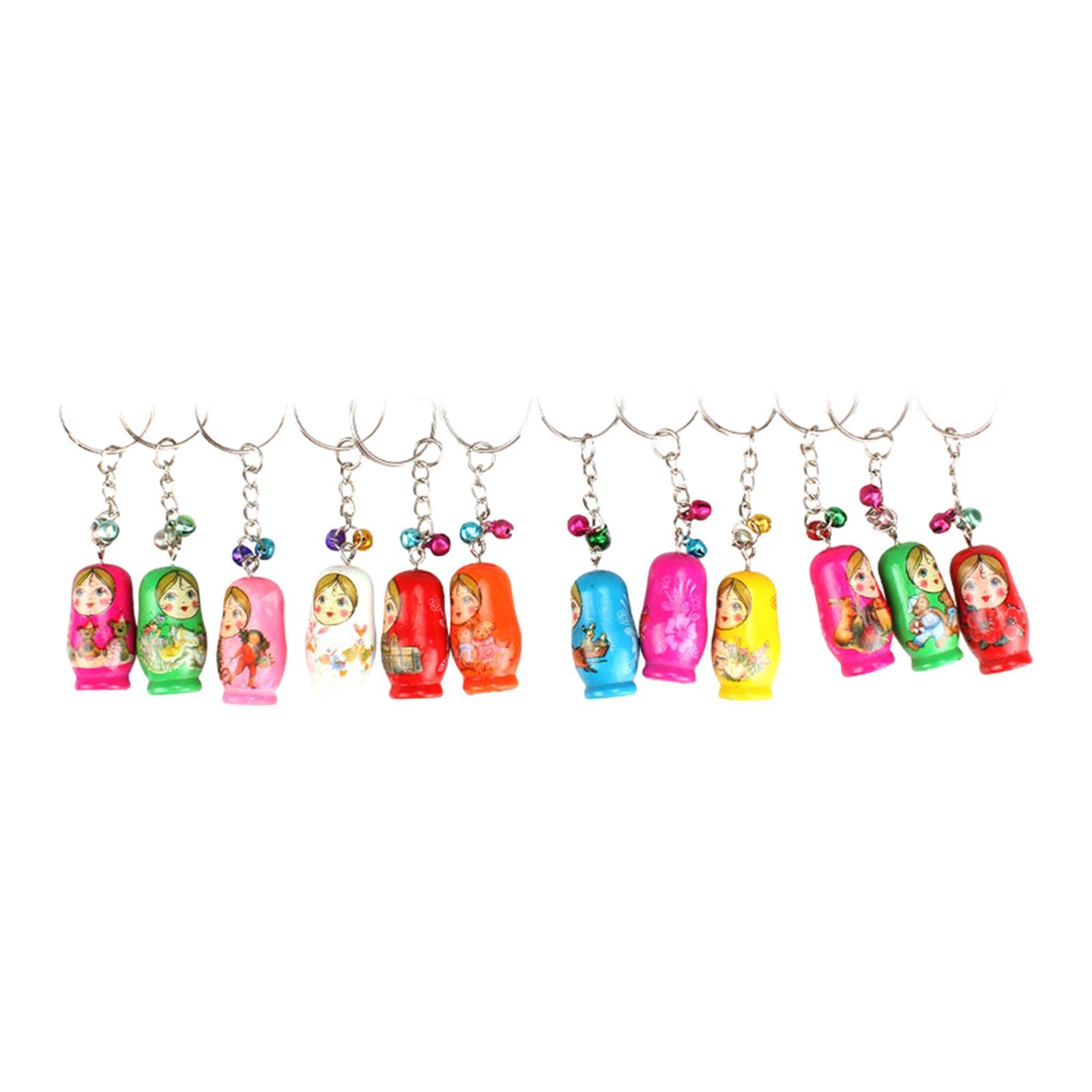 12 Pieces Russian Nesting Dolls Keychain Bags Wooden Stacking Dolls Pendant