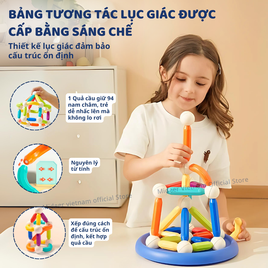 Xếp hình nam châm, lắp ghép cho bé Mideer Rainbow Magnetic Building Stick