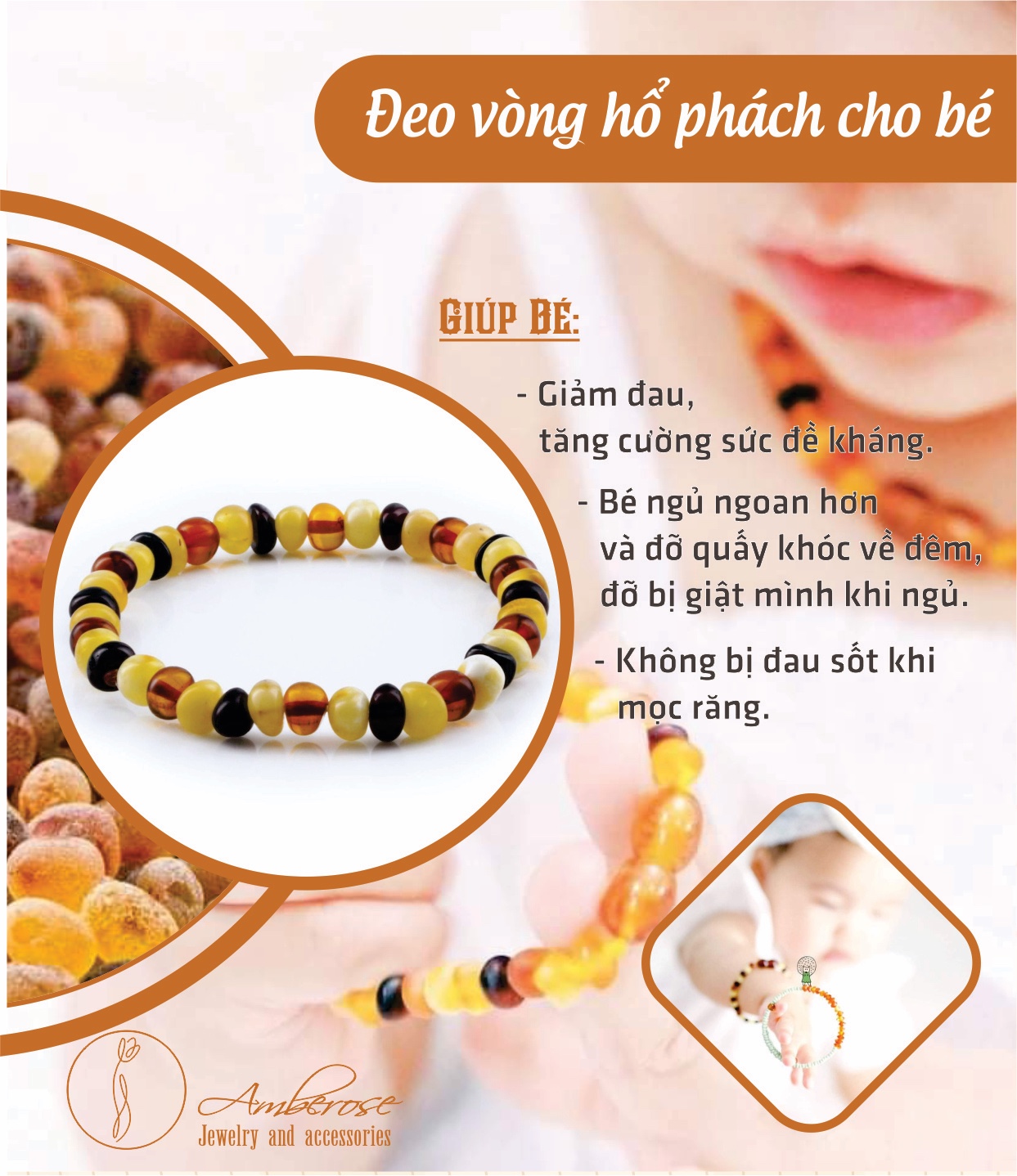 Vòng Cổ Hổ Phách Amber Úc Cho Bé 0 - 10 tuổi ( Mẫu Đặc Biệt ) VCABLMT138