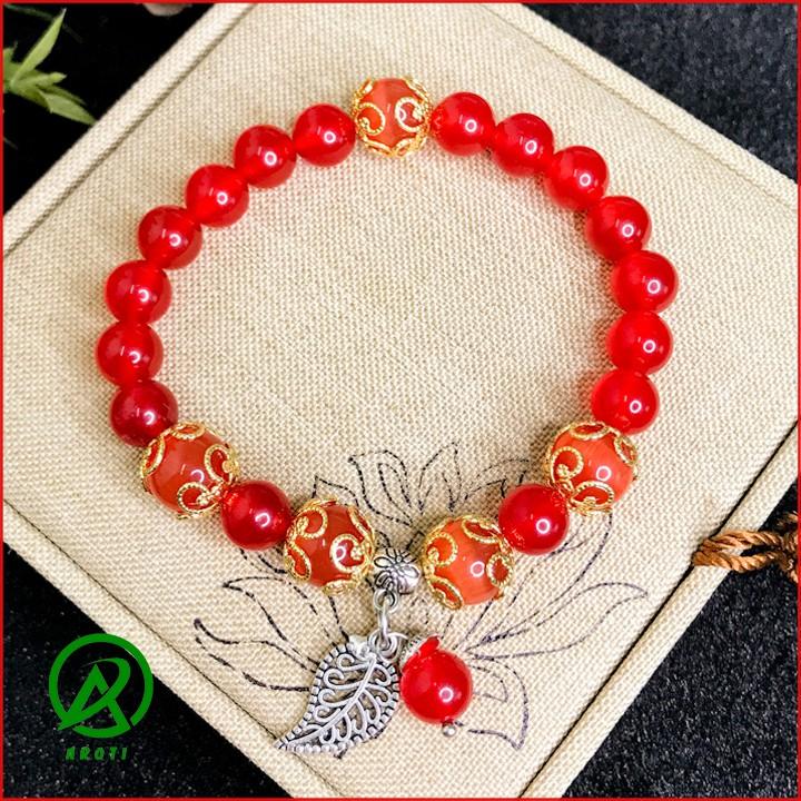 Vòng Tay Mệnh Thổ - Vòng tay Nữ Mã Não 8mm Đỏ Mix Đá Mắt Mèo 10mm V361-8