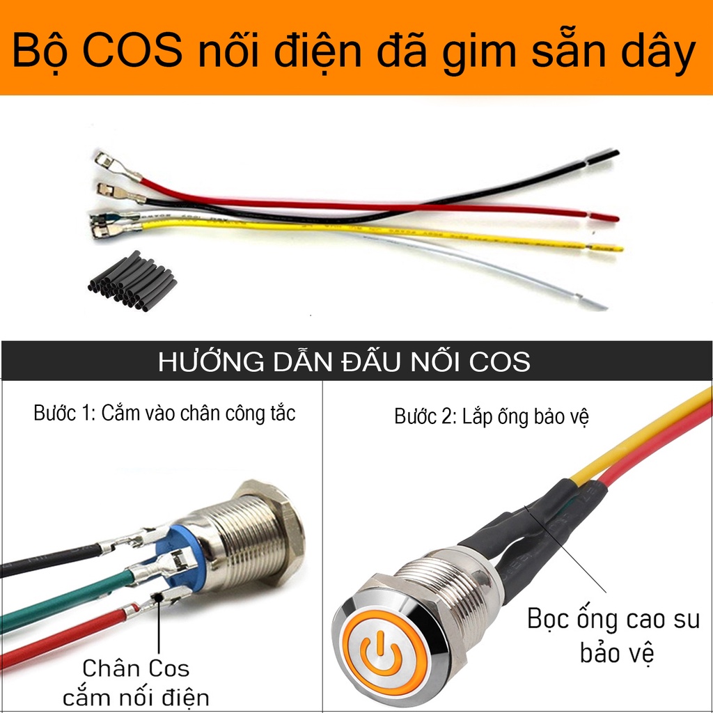 Chân Jack nối tiếp điện Nút nhấn công tắc LED 12mm 16mm 19mm 22mm