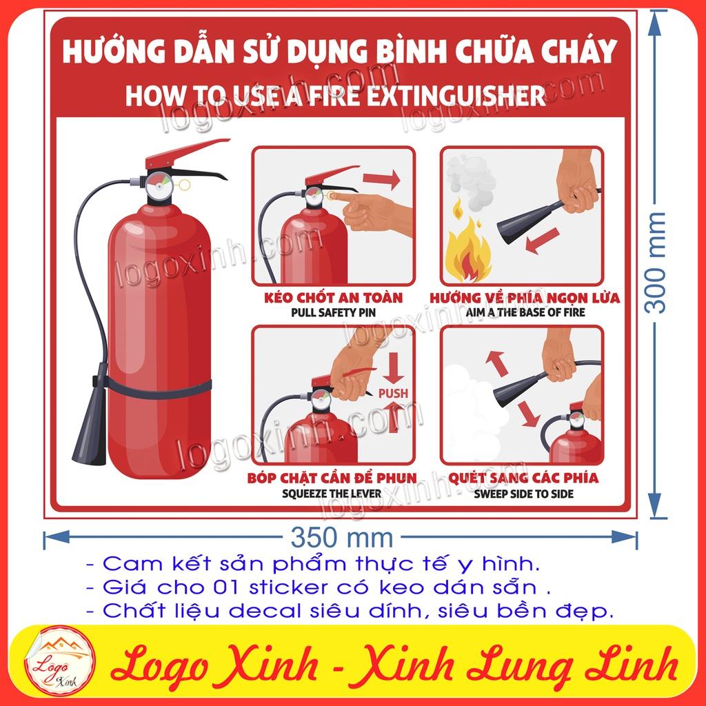 Tem Decal Dán Hướng Dẫn Sử Dụng Bình Chữa Cháy, Bình Cứu Hỏa, FIRE EXTINGUISHER GUIDE, Chống Nước, Có Keo Sẵn