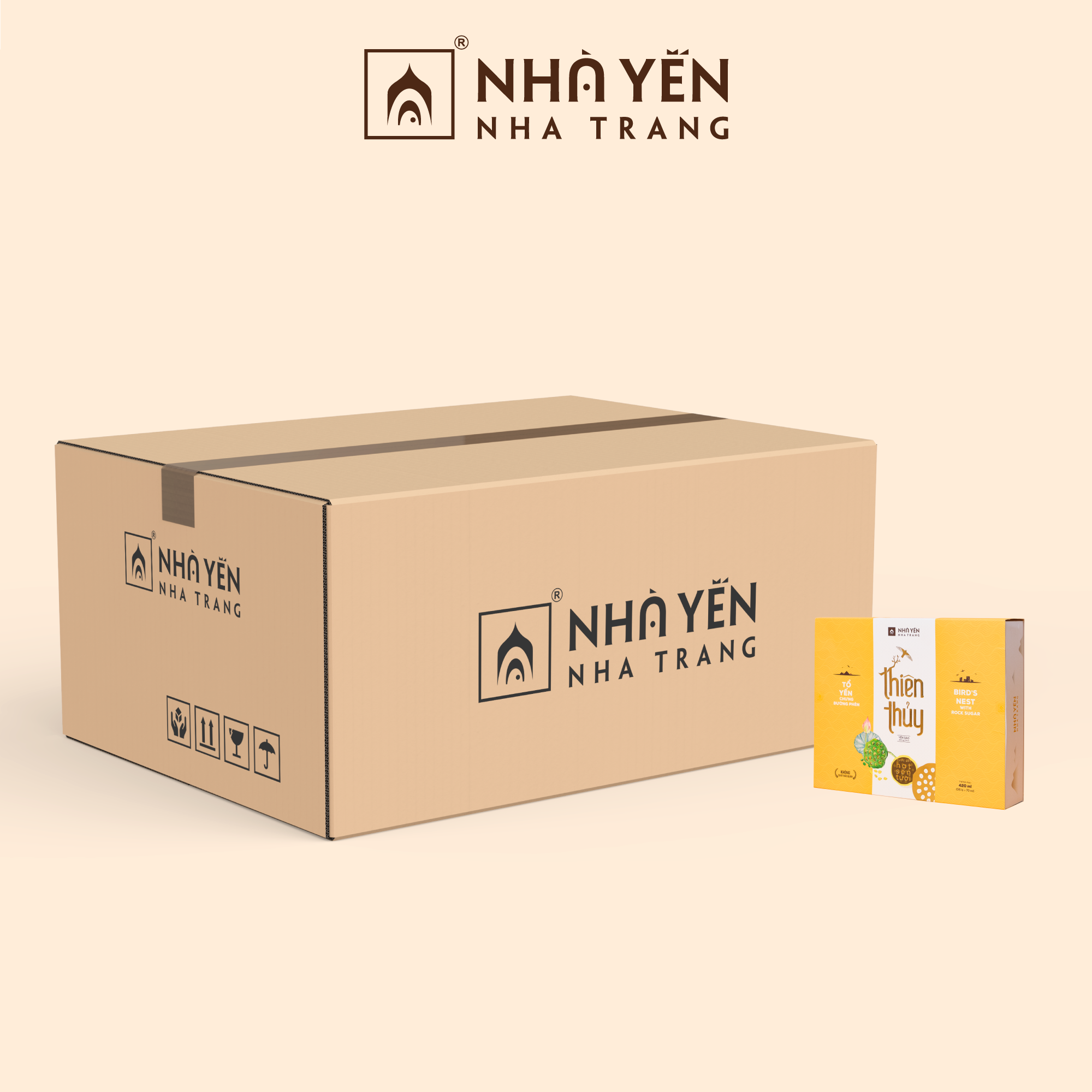 Thùng 12 Hộp Nước Yến Sào Thiên Thủy - Vị Hạt Sen - Nhà Yến Nha Trang - Hộp 6 Lọ - Có Đường - Tổ Yến Chưng Sẵn - Nước Yến Chưng Sẵn - Hàng Chính Hãng