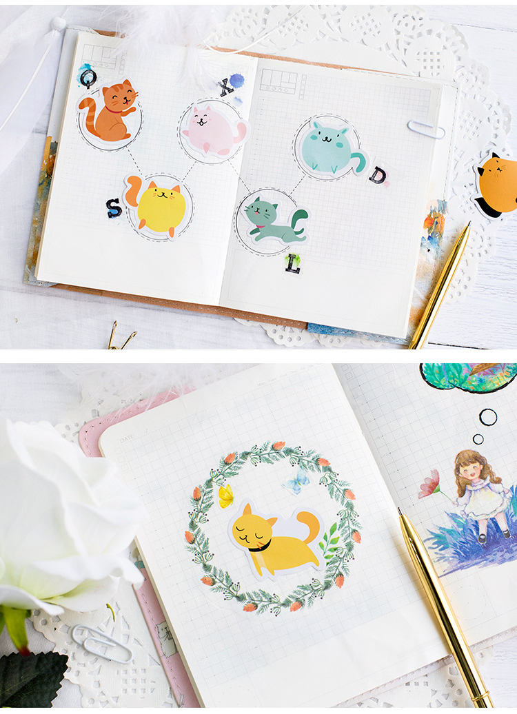 Sticker hộp 45 miếng dán - Mèo Mập Ngộ Nghĩnh - Hộp nhãn dán trang trí sổ tay bullet journal - M461