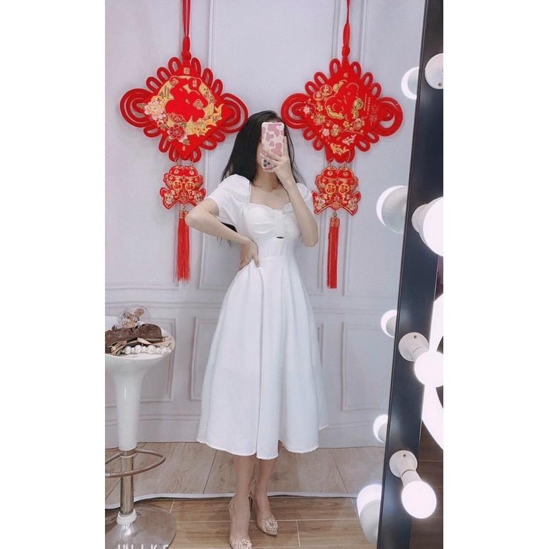 Đầm tay phồng nhún có mút ngực