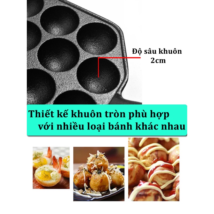 Chảo nướng bánh takoyaki, chảo làm bánh bạch tuộc tại nhà bề mặt chống dính dễ dàng vệ sinh