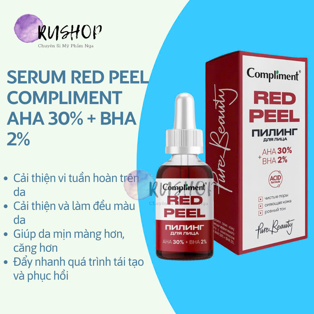 Serum Red Peel Compliment AHA 30% + BHA 2% cải thiện làn da, se khít chân lông 27ml