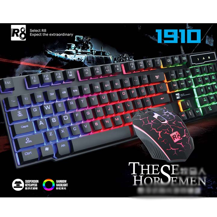 Bộ bàn phím giả cơ và chuột chuyên game R8 1910 Led 7 màu + LÓT CHUỘT