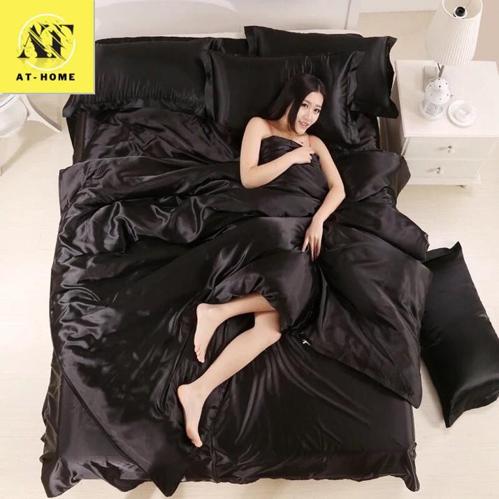 Bộ 4 Món Ga Gối Phi Lụa Thương hiệu LAN PHAM BEDDING Mát Mịn - Màu Đen