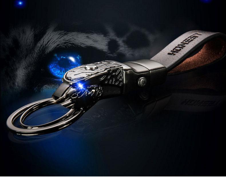 Móc khóa da cao cấp Honest đầu báo đèn led MK175