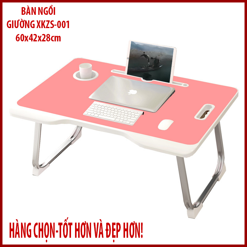 Bàn gấp gấp gọn ngồi giường nhập khẩu có khe bỏ ipad và khe đựng cốc/hộp bút XKZS-001 (60x42x28cm)