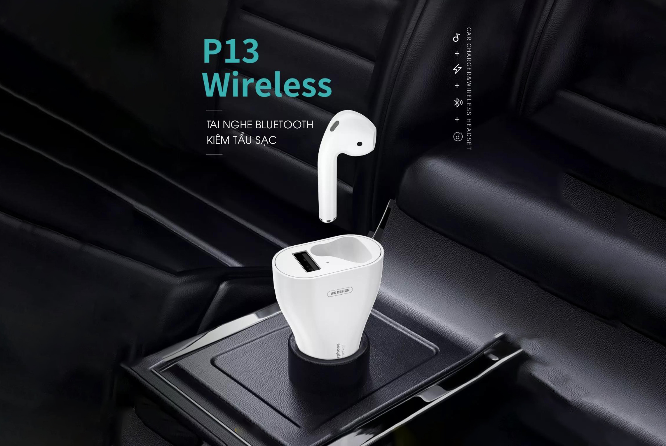 Tai nghe bluetooth kiêm tẩu sạc oto Remax WK-P13 - Hàng chính hãng